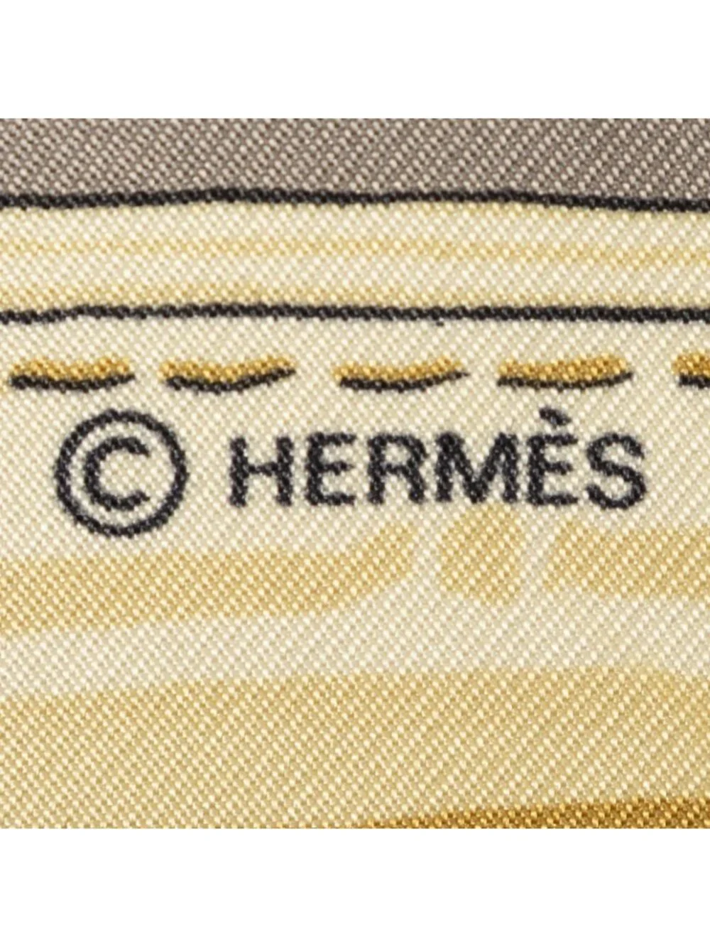 Hermes Scarf Red Gray 100% Gold Twill Silk